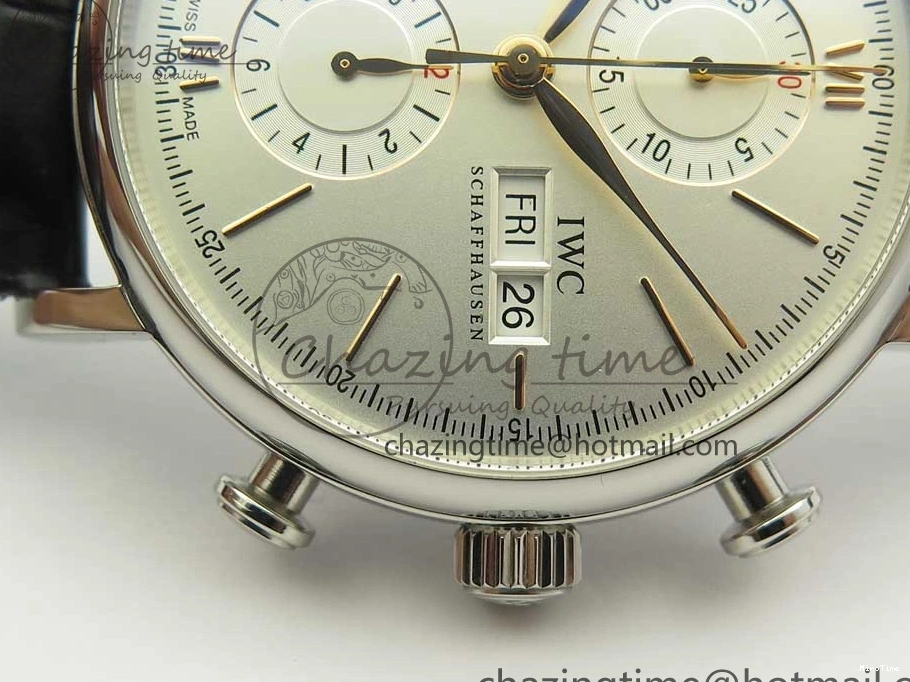 MIROTIME 0327 Snug Portofino IW391022 SS ZK 1:1 Best Edition White Dial Gold Markers On Black Leather Strap A 7130